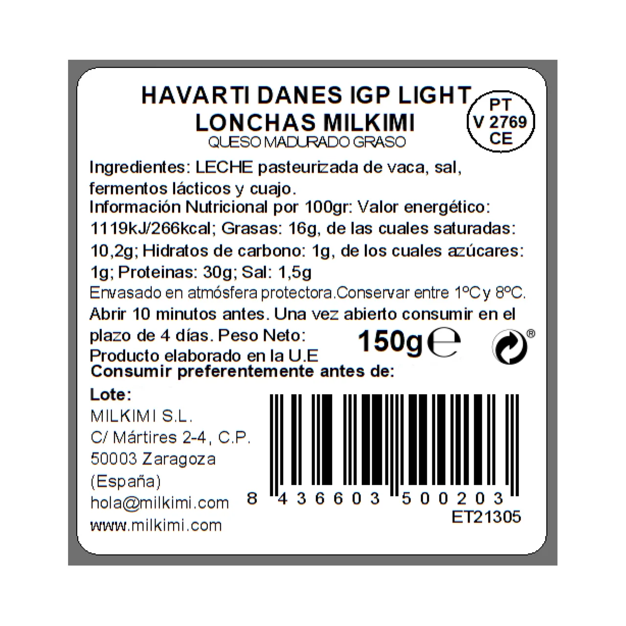 MILKIMI Queso lonchas Havarti light IGP MILKIMI 150 g.