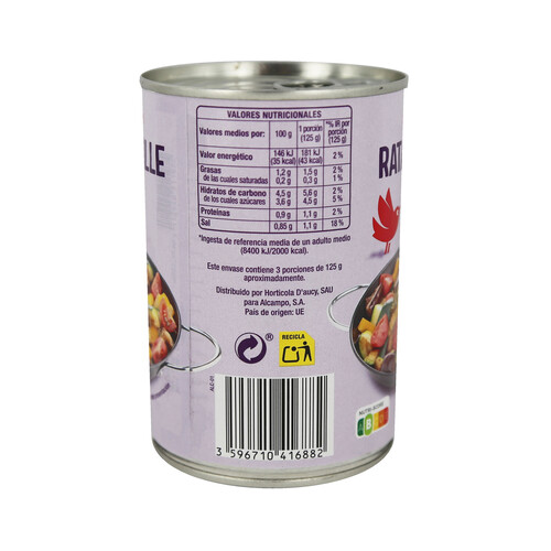 PRODUCTO ALCAMPO Pisto francés ratatouille PRODUCTO ALCAMPO lata de 375 g.