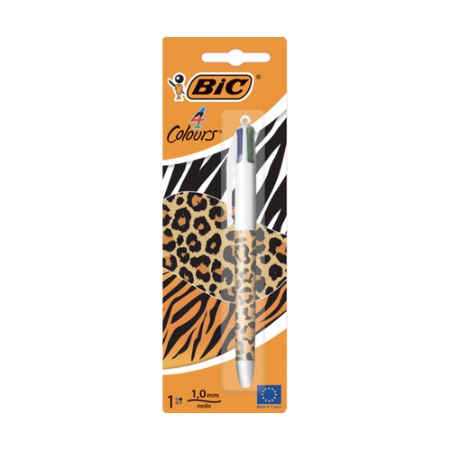 Bolígrafo BIC de 4 colores con decoración animal.