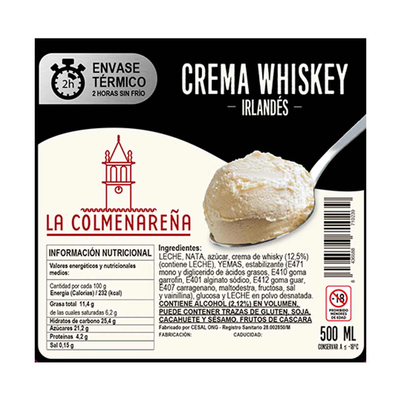 Tarrina de helado artesano de crema de whiskey 500 ml.