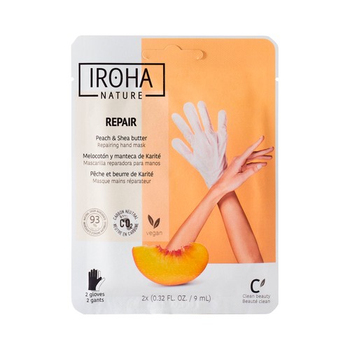 IROHA NATURE Mascarilla de manos reparadora, con melocotón y manteca de Karite IROHA NATURE 2 uds.