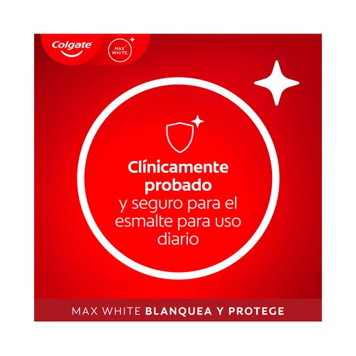 COLGATE Max white Pasta de dientes, acción blanqueante y protectora, sabor a menta 75 ml.