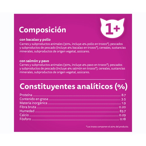 WHISKAS Alimento de gato bolsa húmeda surf & turf 4 x 85 gr.