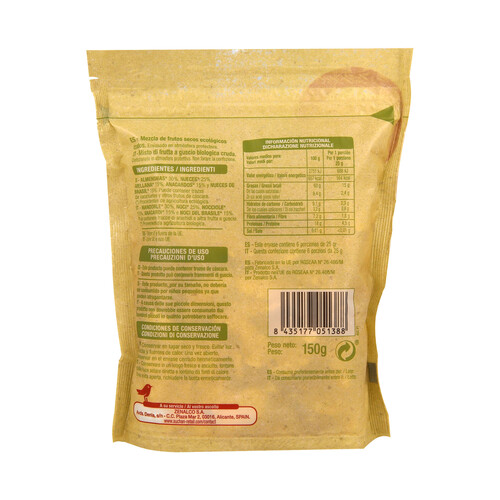 ALCAMPO ECOLÓGICO Cocktail frutos secos naturales ALCAMPO ECOLÓGICO 150 g.