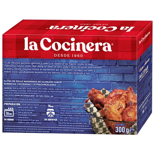 LA COCINERA Take away Alitas de pollo marinadas y glaseadas sabor barbacoa 300 g.