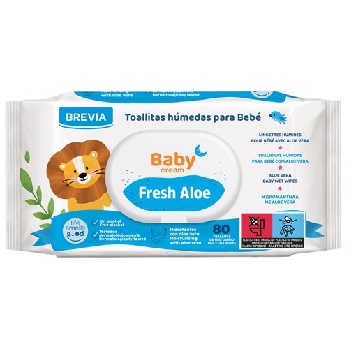 BREVIA Fresh aloe Toallitas húmedas para bebé con aloe vera 80 uds. 