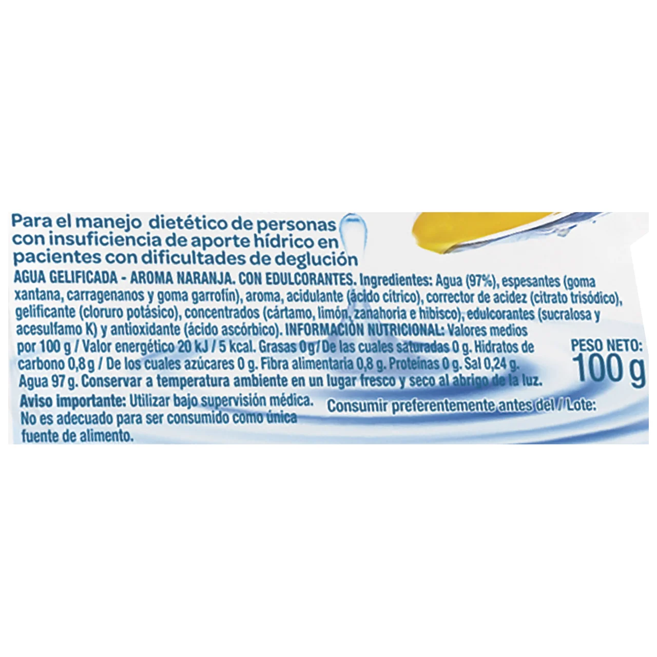 Healthcare Agua gelificada sabor naranja 100 g.