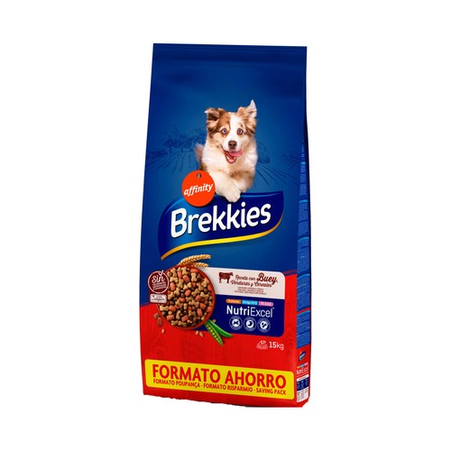 BREKKIES Comida para perros a base de buey verduras y cereales 15 kg.
