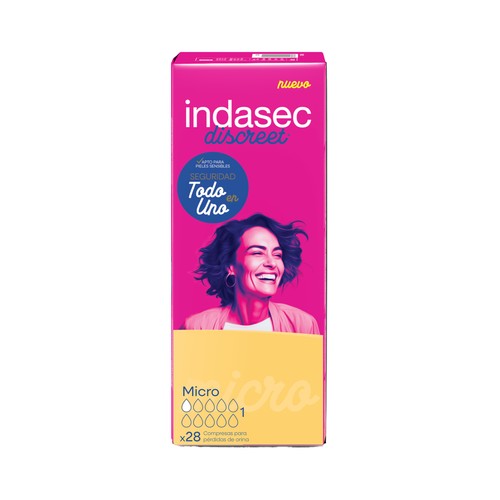 INDASEC Discreet Compresas de incontinencia micro para pérdidas de orina leves 28 uds.