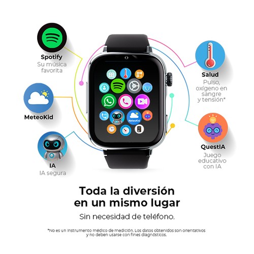 Smartwatch SAVEFAMILY SaveWatch Plus 2, Esfera Plata, Correa de Tela Ocean"..