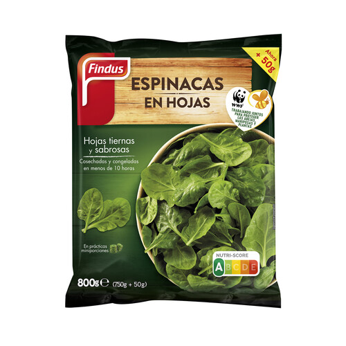 FINDUS Espinacas en hojas ultracongeladas en prácticas miniporciones FINDUS 800 g.