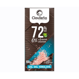 Chocolate negro 72 % con sal del Himalaya sin azúcar añadido 100 g.