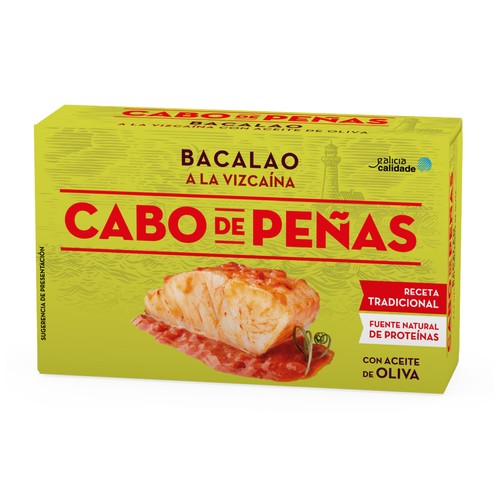 CABO DE PEÑAS Bacalao a la vizcaína con aceite de oliva lata de 70 g.