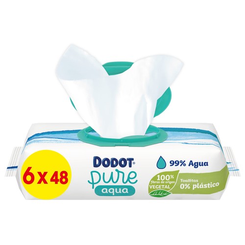 DODOT Toallitas húmedas para bebé, con algodón orgánico DODOT Aqua pure 6 x 48 uds.