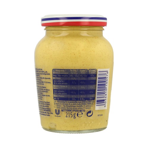 GREY POUPON Mostaza de Dijon al vino blanc frasco de 215 gramos.