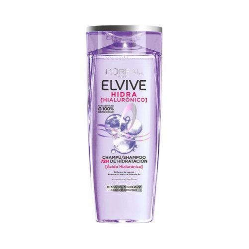 ELVIVE Champú hidratante hasta 72 horas con ácido Hialurónico, para cabello deshidratado ELVIVE Hidra hialurónico 380 ml.
