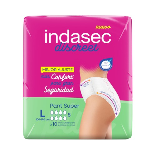INDASEC Discreet Pants de incontinencia super, talla grande, para perdidas de orina severas 10 uds