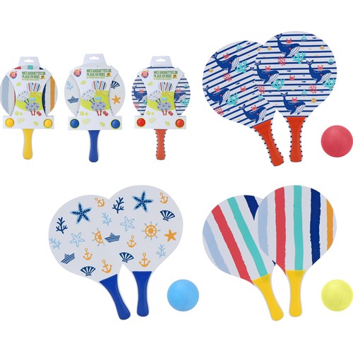 Palas de madera y 2 pelotas, modelos surtidos,  ONE TWO FUN.