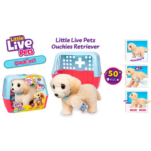 LITTLE LIVE PETS Peluche con funciones Perro Ouchies Retriver, Cúrame + 5 Años