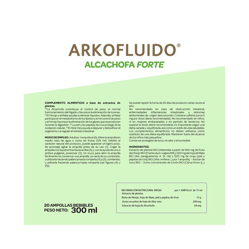 ARKOPHARMA Complemento alimenticio a base de extractos vegetales, en prácticas ampollas 20 uds.