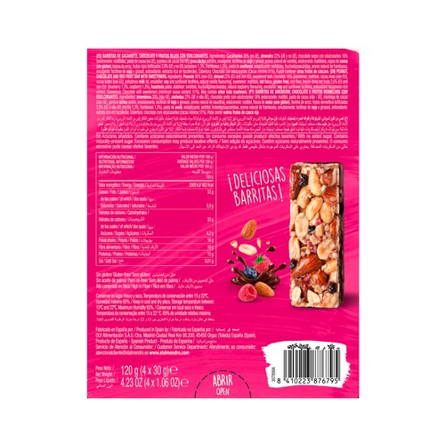 EL ALMENDRO Barritas zero frutos rojos con chocolate negro 120 g.