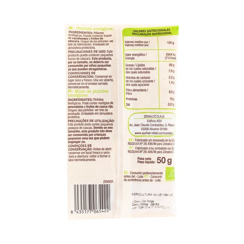 ALCAMPO ECOLÓGICO Piñones ecológicos 50 g.