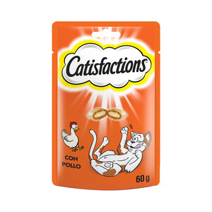 Imagen de CATISFACTIONS Snacks para gatos adultos y gatitos a base de sabroso pollo CATISFACTIONS 60 g.