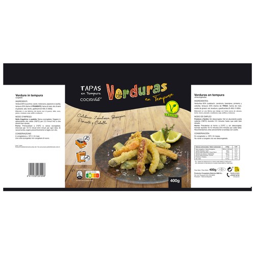 COCINARTE Verduras (calabacín, zanahoria, berenjena, pimiento y cebolla) en tempura 400 g.