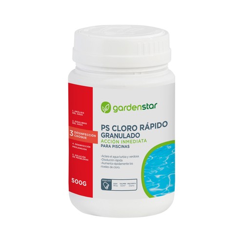 PS Cloro rápido granulado 500gr para piscinas. GARDEN STAR