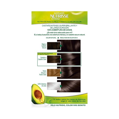 GARNIER Tinte de pelo permanente color castaño oscuro, tono 3 GARNIER Nutrisse créme.