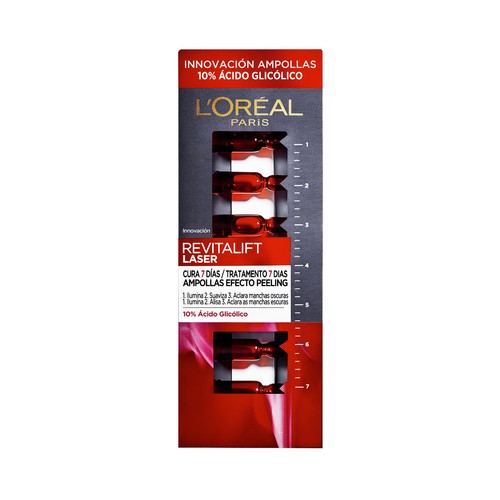 Tratamiento en ampollas con efecto iluminador y aclarante de manchas oscuras L´ORÉAL PARIS Revitalift laser 7 x 1 ml.
