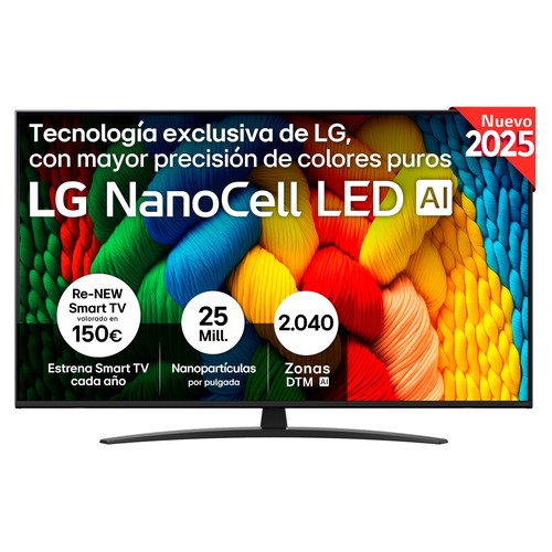 Televisión 139,7 cm (55") Nanocell LG 55NANO816A6A, 4K, Smart TV, Ultra HD,3HDMI, USB, HDR, webOS25 IA, 60Hz.