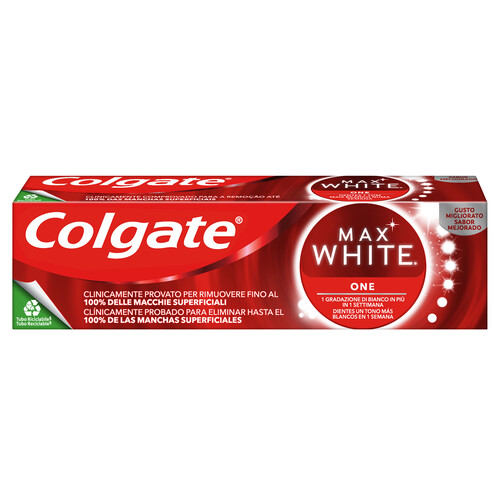 COLGATE Pasta de dientes con flúor, acción blanqueante y sabor a menta COLGATE Max white one 75 ml.