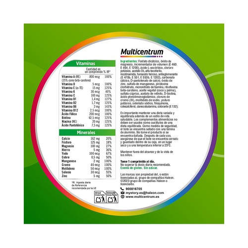 MULTICENTRUM Adultos Complemento nutricional para adultos y adolescentes a partir de 12 años 90 comprimidos.