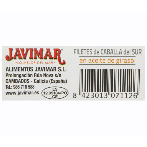 JAVIMAR Filetes de caballa del sur en aceite de  girasol 57 g