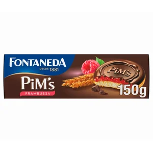 PIM´S de Fontaneda Galletas de bizcocho recubiertas de frambuesa con una fina capa de chocolate 150 g.
