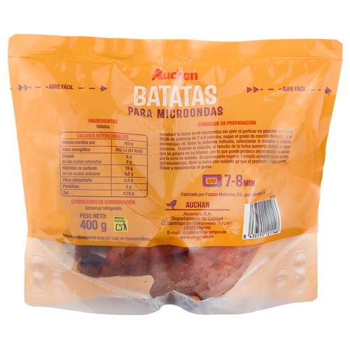 AUCHAN Batatas para microondas 400 g Producto Alcampo.