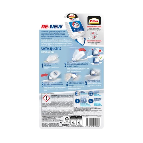 Sellador de silicona blanco PATTEX Re-New, 80ml.