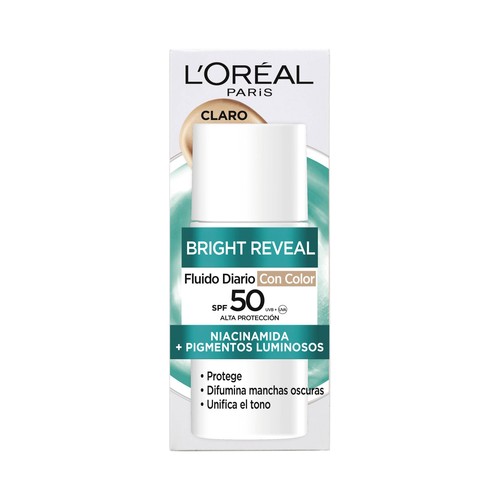 L´ORÉAL PARIS Bright reveal tono claro Fluido facial antimanchas con Niacinamida y FPS 50+ 50 ml.