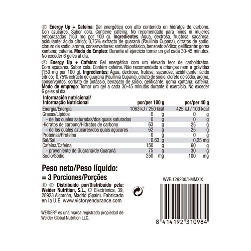 VICTORY ENDURANCE Gel energía, sabor cola VICTORY ENDURANCE 3 x 40 g.