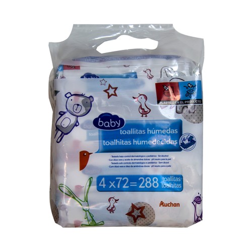 ALCAMPO BABY Toallitas húmedas para bebé, con aloe vera y aceite de almendras dulces ALCAMPO BABY 4 x 72 uds.