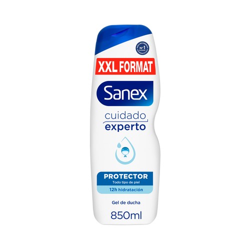 SANEX Cuidado experto Gel hidratante y protector para ducha o baño, para todo tipo de pieles 850 ml.