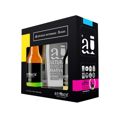 ARRIACA Estuche de cervezas 4 uds. x 33 cl. + vaso regalo