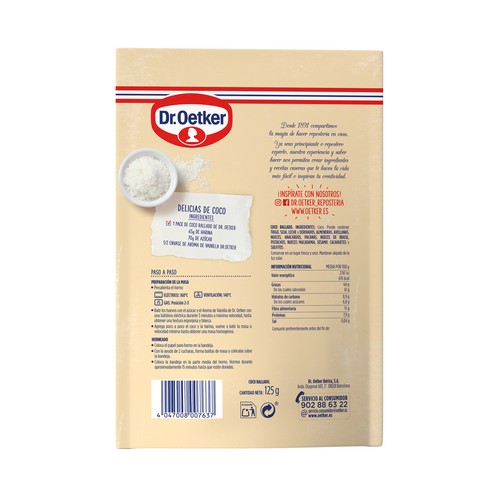 DR. OETKER Coco rallado, especial repostería DR. OETKER 125 g.
