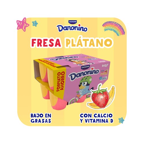DANONINO de Danone Petit suisse con sabor a fresa y plátano 12 x 50 g.