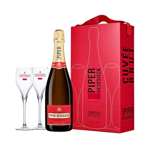PIPER-HEIDSIECK Estuche de champagne cuvée brut, elaborado en Francia + 2 copas botella de 75 cl.