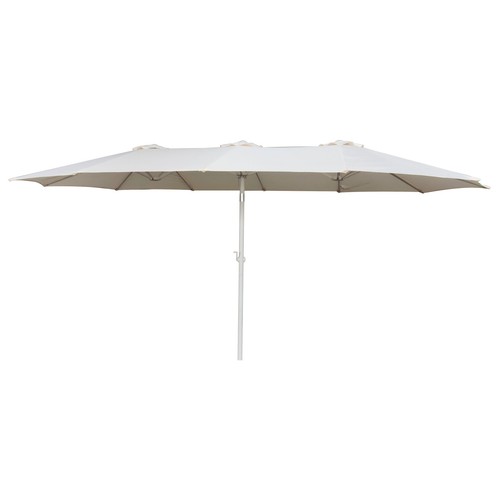 Parasol doble IKUNIK de 455x270x240cm, en acero y poliéster, color beige.