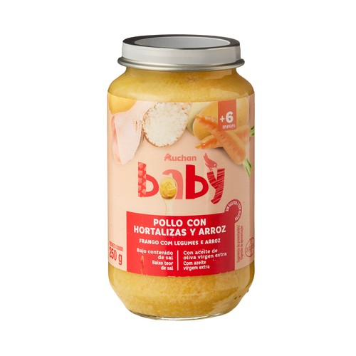 PRODUCTO ALCAMPO Baby Tarrito de pollo con hortalizas y arroz a partir de 6 meses 250 g.