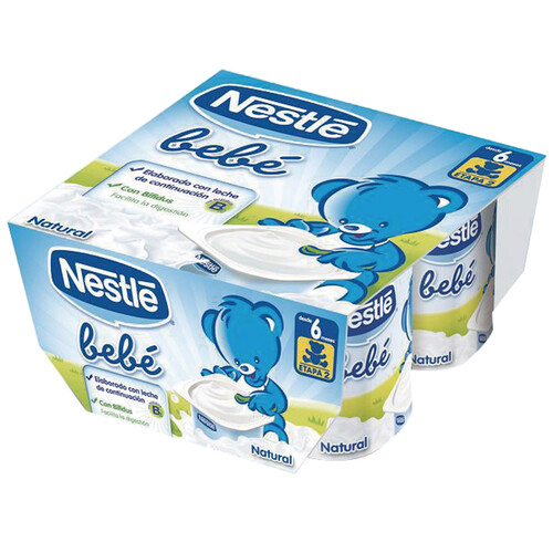 NESTLÉ Postre lácteo de yogur natural, para bebés a partir de 6 meses NESTLÉ Bebé 4 x 100 g.
