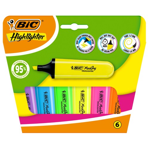 Set 6 subrayadores Brite Liner Flat Neón. BIC